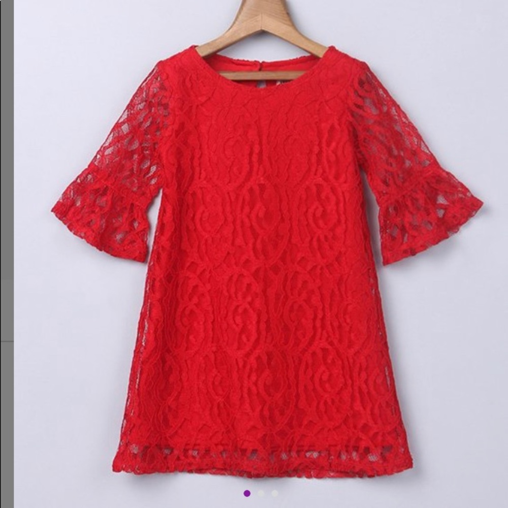 Red Lace Bell-Sleeve Dress